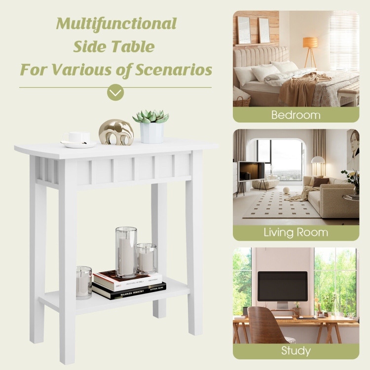 2-Tier Narrow Wood End Table with Storage Shelf for Small Spaces-WhiteCostway Gallery View 5 of 10